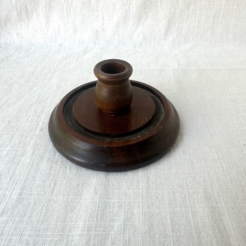 Vintage Turned Wood Candle Holder Dark Wood Taper Candlestick Mid Century Modern